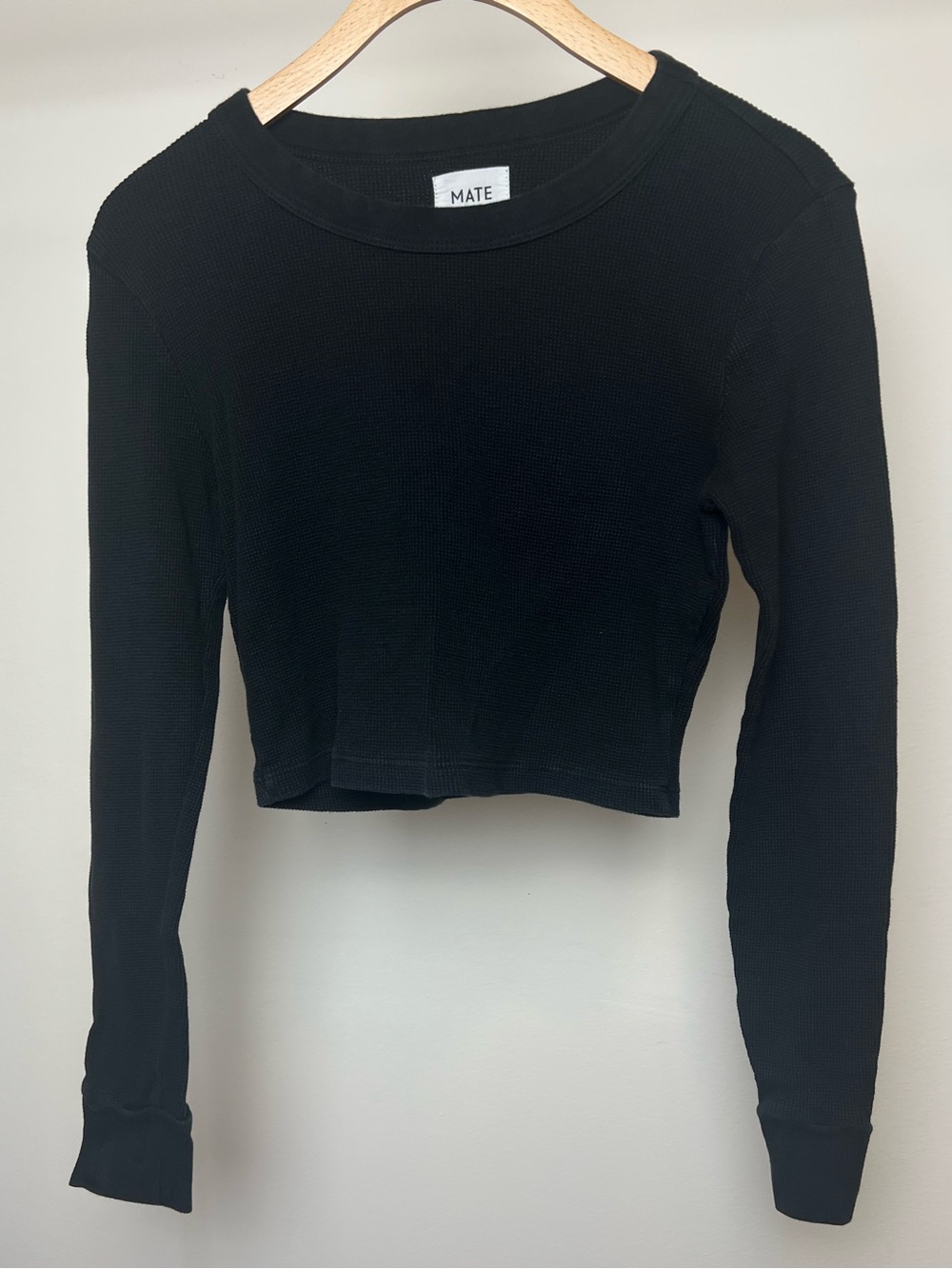 MATE the Label Organic Cotton Long Sleeve Black Waffle Knit Thermal T-shirt